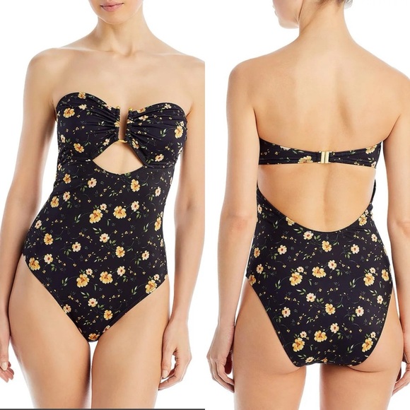 💃🏻Aqua Floral Black One Piece Swimsuit - Picture 1 of 5